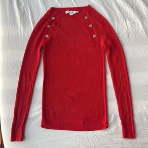 LOFT Red Long Sleeve Sweater with Button Accents